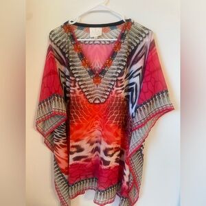 ASA Jewelry Kaftans Sheer Short V-neck Pink Caftan